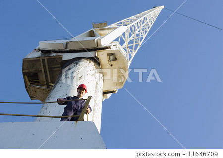 Asian male construction worker on crane Asian male construction worker on crane 11636709