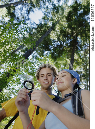 Hikers using compass 11636867