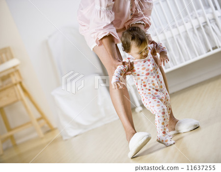 Hispanic mother helping baby walk 11637255
