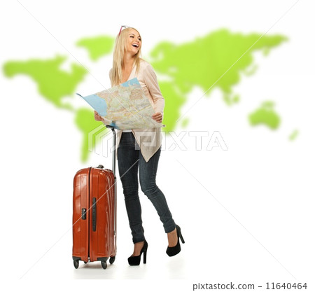 Blond woman with suitcase and map Blond woman with suitcase and map 11640464