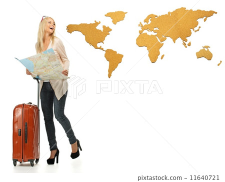 Blond woman with suitcase and map 11640721