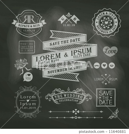 Vintage Wedding border and frames on chalkboard background 11640881
