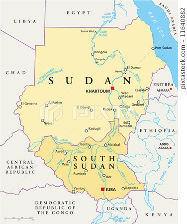 Sudan and South Sudan Political Map 11640882