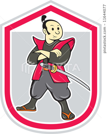 Samurai Warrior Arms Folded Shield Cartoon Samurai Warrior Arms Folded Shield Cartoon 11644077