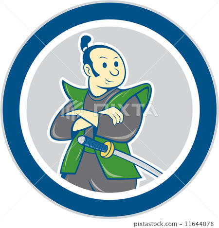 Samurai Warrior Arms Folded Circle Cartoon Samurai Warrior Arms Folded Circle Cartoon 11644078