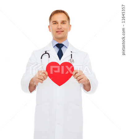 smiling male doctor with red heart 11645357