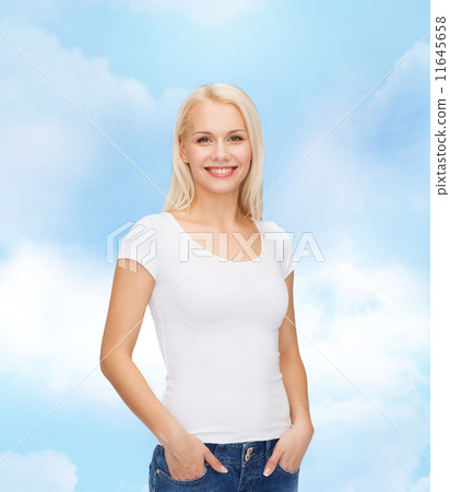 smiling woman in blank white t-shirt smiling woman in blank white t-shirt 11645658