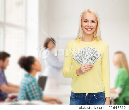 smiling girl with dollar cash money 11647812