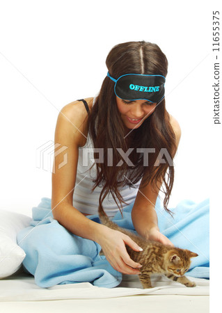 waking woman and cat waking woman and cat 11655375