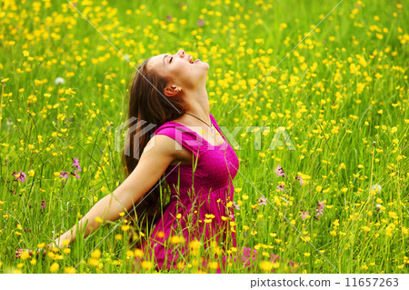 woman on flower field woman on flower field 11657263