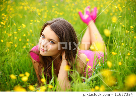 woman on flower field woman on flower field 11657384
