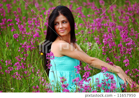 woman on pink flower field 11657950