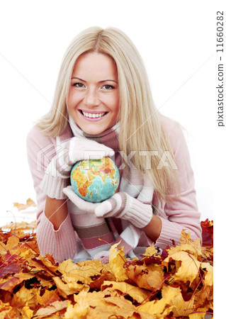 woman take globe in hands woman take globe in hands 11660282