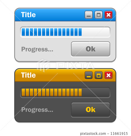 Color Computer Windows Set with Loading Progress Bar and Button Ok. Vector Color Computer Windows Set with Loading Progress Bar and Button Ok. Vector 11661915