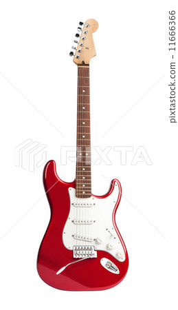 red six-stringed electric guitar isolated on white 11666366