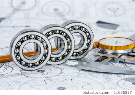 Ball bearings on technical drawing 11668857