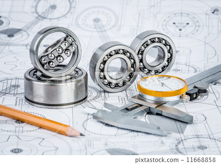 Ball bearings on technical drawing 11668858