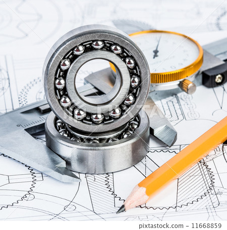Ball bearings on technical drawing 11668859