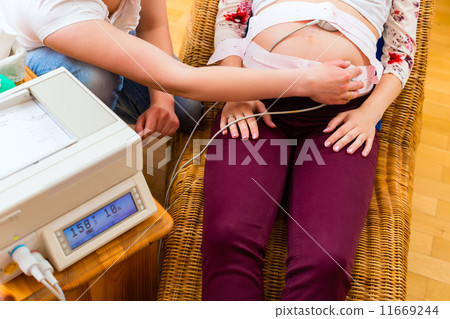 Midwife seeing mother for pregnancy examination 11669244