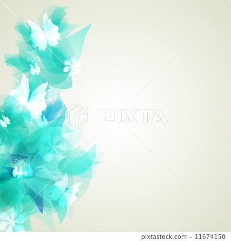 Bright background with light blue abstract flowers 11674150