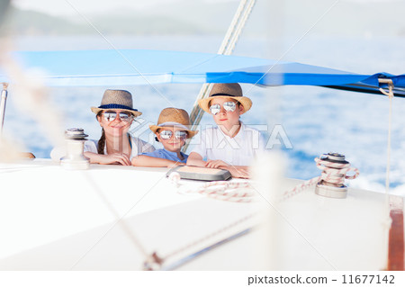 Mother and kids at luxury yacht 11677142