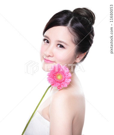 Young woman smile face with flower 11680053