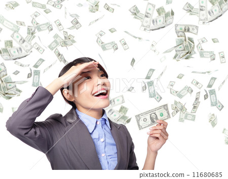 business woman happy with money rain business woman happy with money rain 11680685