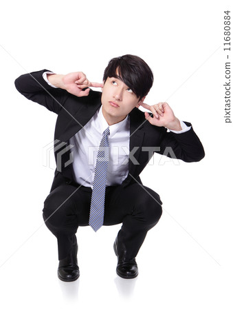 businessman hold hands to cover ears 11680884