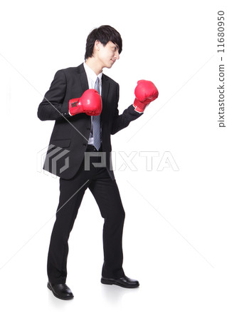 businessman battle with boxing glove 11680950