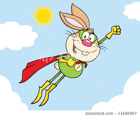 Brown Rabbit Superhero Cartoon Character Flying In The Sky Brown Rabbit Superhero Cartoon Character Flying In The Sky 11686067