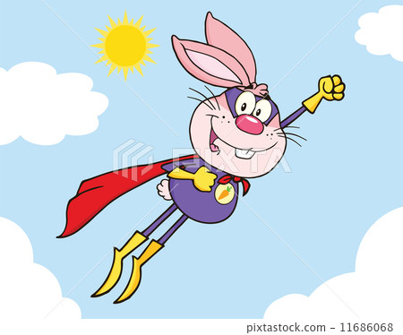 Pink Rabbit Superhero Cartoon Character Flying In The Sky Pink Rabbit Superhero Cartoon Character Flying In The Sky 11686068
