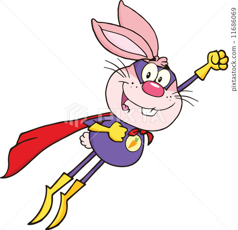 Pink Rabbit Superhero Cartoon Character Flying Pink Rabbit Superhero Cartoon Character Flying 11686069