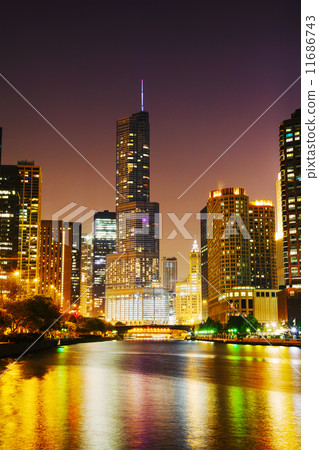 Trump International Hotel and Tower in Chicago, IL in the night 11686743