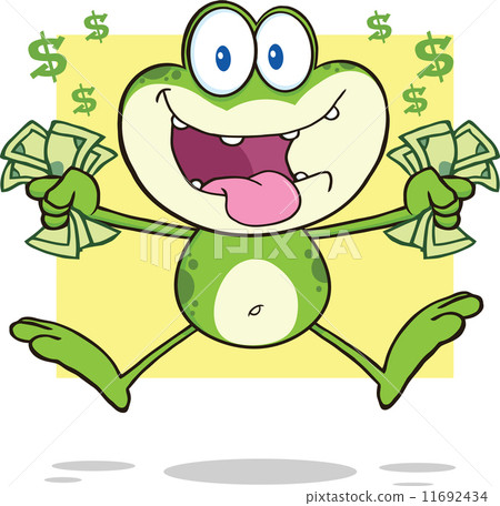 Crazy Green Frog Cartoon Character Jumping With Cash 11692434