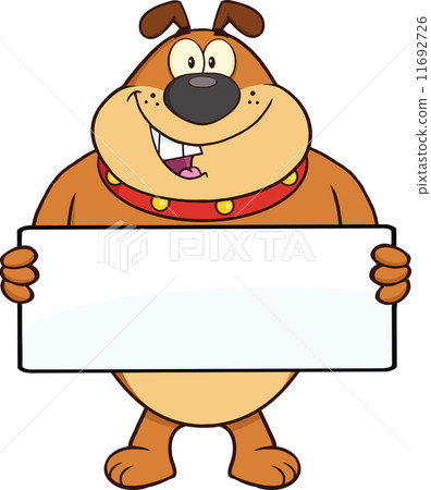 Brown Bulldog Cartoon Mascot Character Holding A Banner Brown Bulldog Cartoon Mascot Character Holding A Banner 11692726