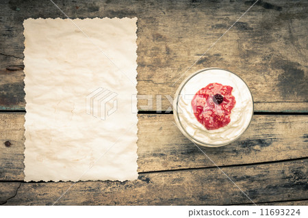 Dairy sweet dessert with raspberry jam and Fresh blueberry Dairy sweet dessert with raspberry jam and Fresh blueberry 11693224