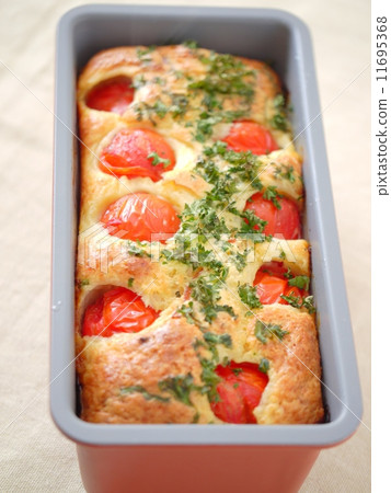 Freshly baked! Cake and salle of ham and petite tomato (vertical position) 11695368