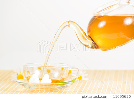 teacup with herbal chamomile tea 11695630
