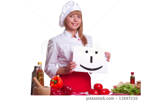 Attractive cook woman a over white background Attractive cook woman a over white background 11697210