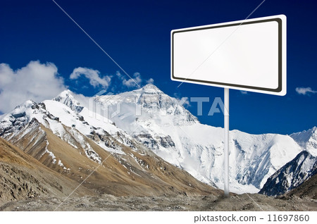 Blank billboard surround by mountain range. 11697860