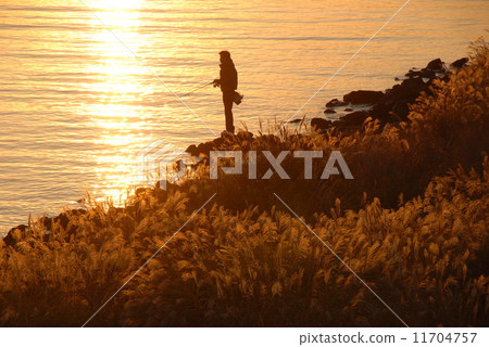 Fisherman in evening scenery 11704757