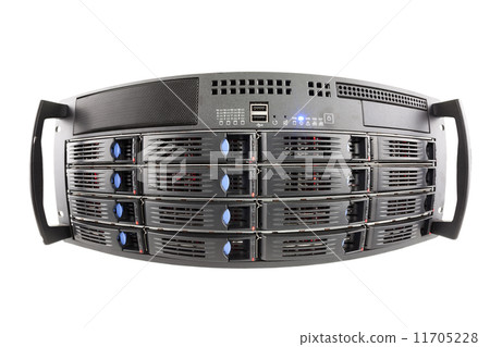 Storage server fisheye view on white background Storage server fisheye view on white background 11705228