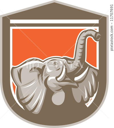 Elephant Head Looking Up Shield Retro 11707691