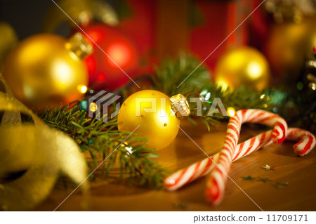 Christmas candies with firtree and baubles Christmas candies with firtree and baubles 11709171