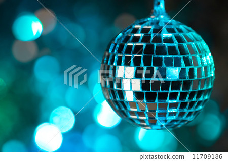 Blue disco ball on bokeh background - horizontal Blue disco ball on bokeh background - horizontal 11709186