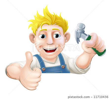 Hammer man over sign thumbs up Hammer man over sign thumbs up 11710436