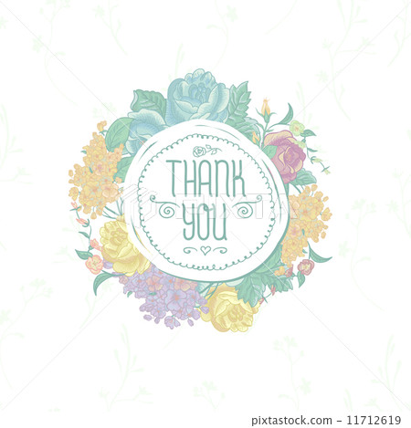 Vintage greeting card with flowers. Thank you - Stock Illustration ...