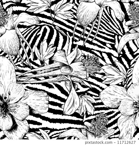 Monochrome seamless vintage flower pattern 11712627