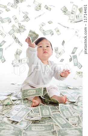baby catch money rain in the air 11714401
