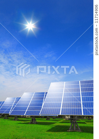 Solar panel system with green grass Solar panel system with green grass 11714906